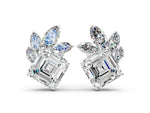 Silver Asscher and Marquise Diamond Cluster Stud Earrings_2