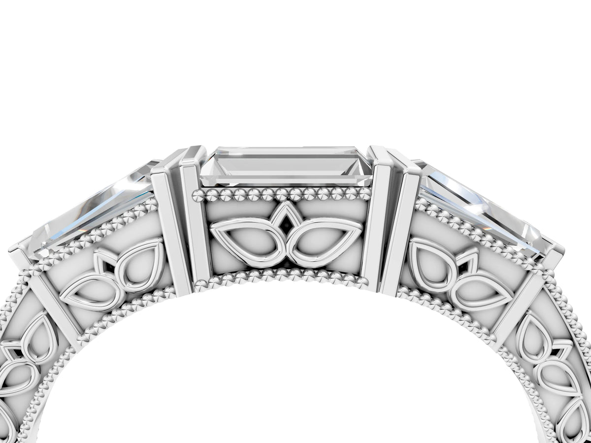 Silver Baguette Cut Channel Set Milgrain Band with V-Prong Setting_10