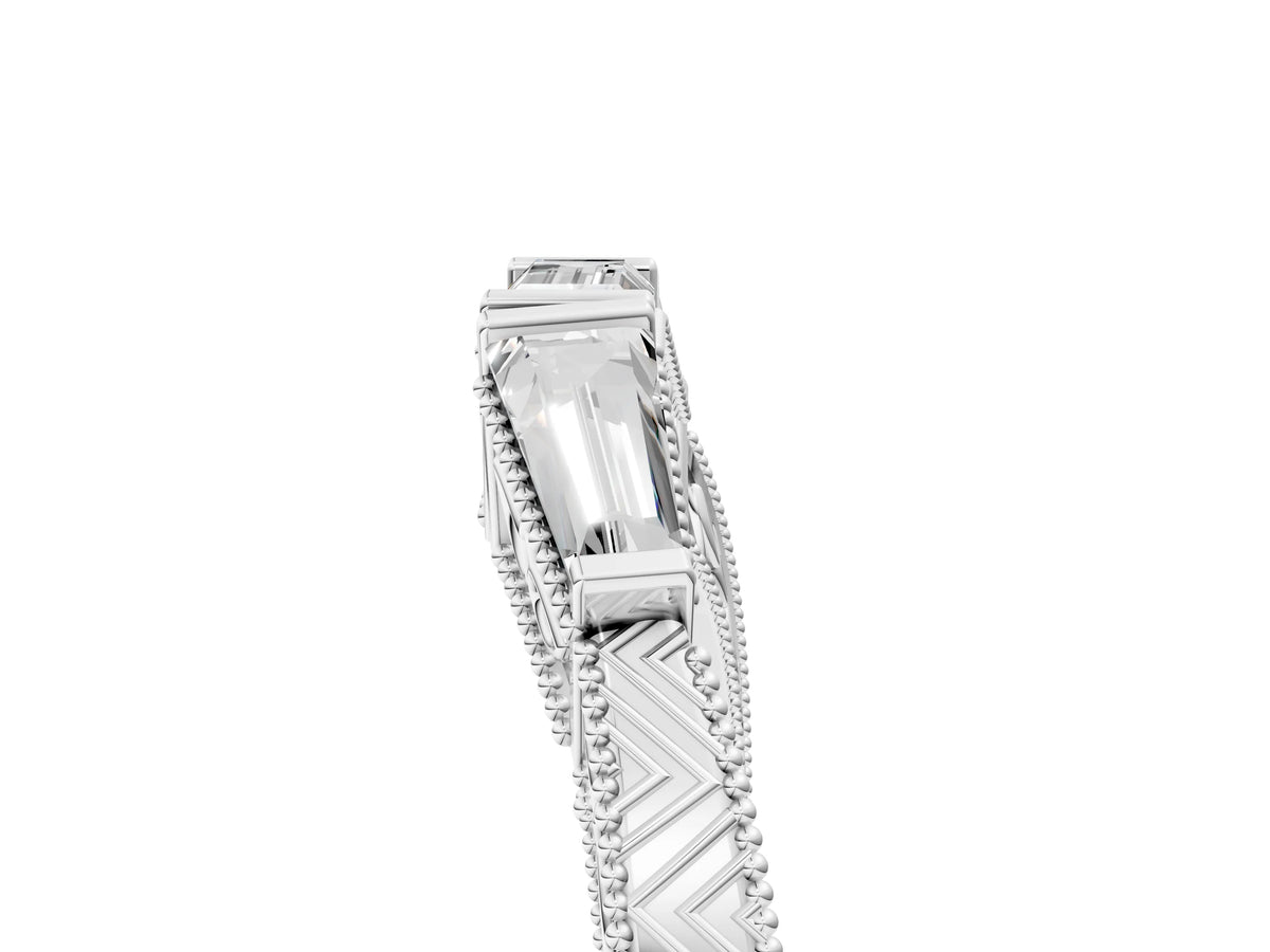 Silver Baguette Cut Channel Set Milgrain Band with V-Prong Setting_11