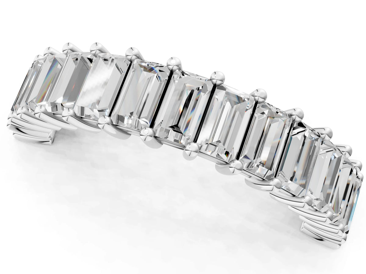Silver Baguette cut diamond Half Eternity Band with Shared Prong Setting_7