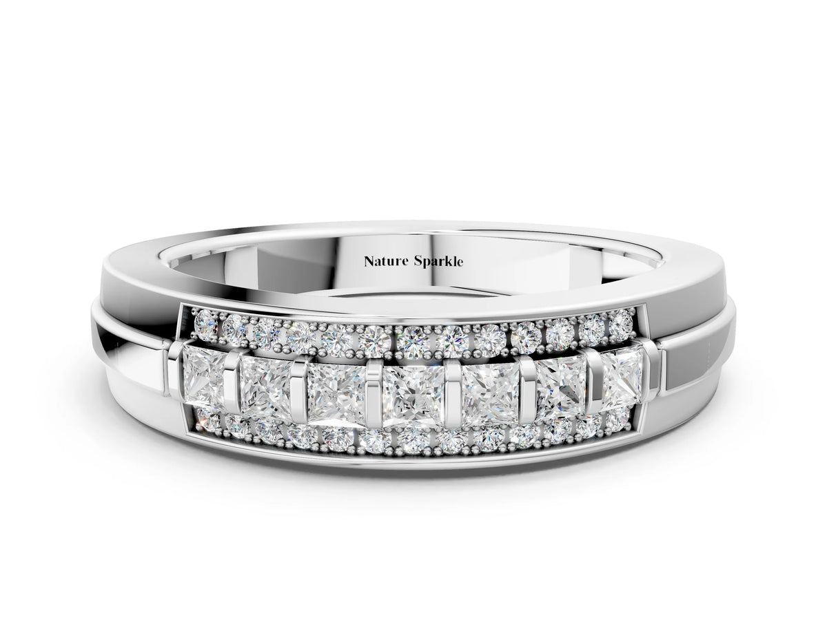 Silver Bar-Set Princess Cut Diamond Pavé Band_12