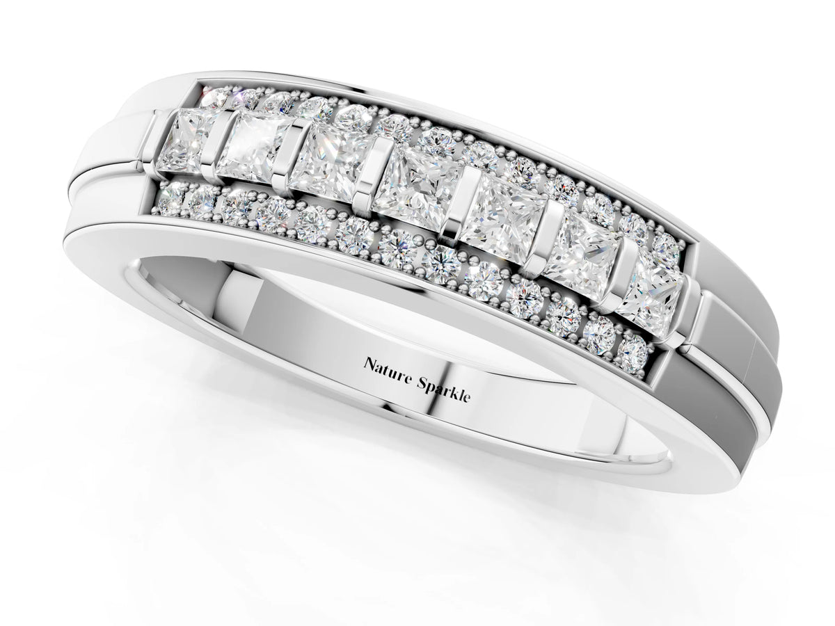 Silver Bar-Set Princess Cut Diamond Pavé Band_13