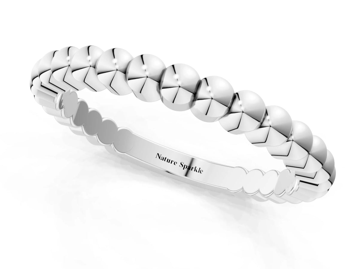 Silver Beaded Round Stone Eternity Band with Bezel Setting_13