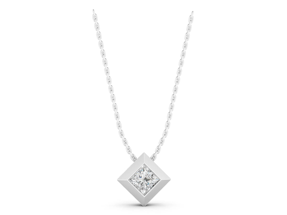 Silver Bezel Princess Cut Diamond Pendant_5