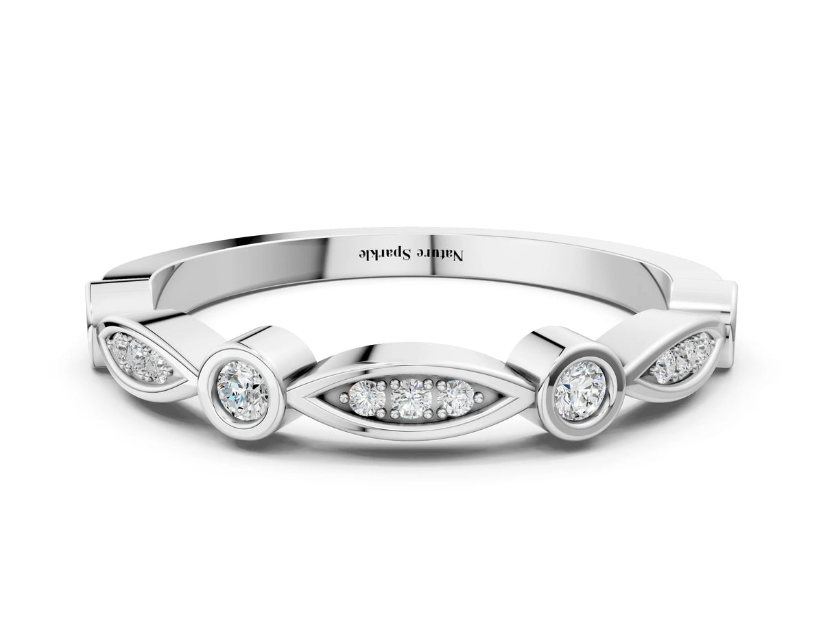 Silver Bezel Set Marquise and Round Diamond Contour Band_12