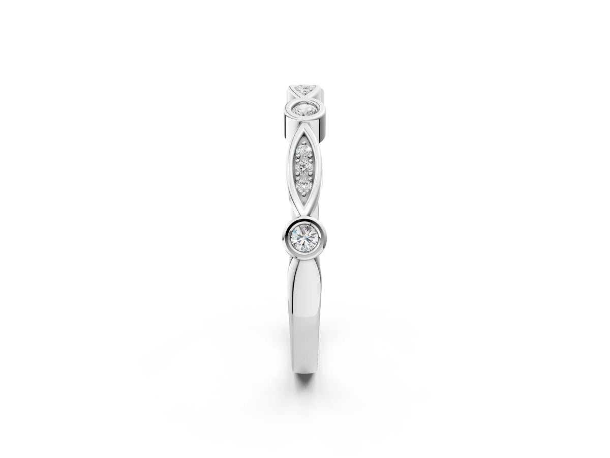 Silver Bezel Set Marquise and Round Diamond Contour Band_14