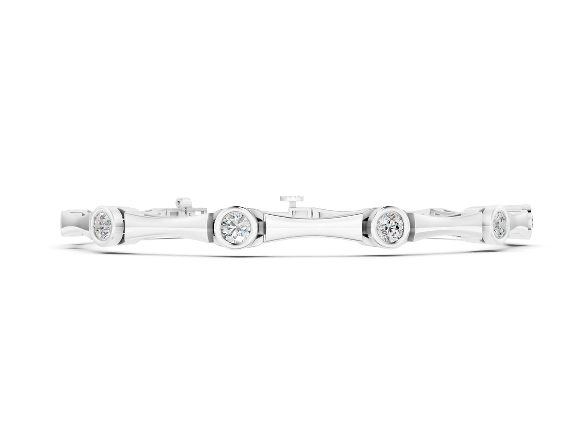 Silver Bezel Set Round Diamond Bamboo Link Bracelet_2
