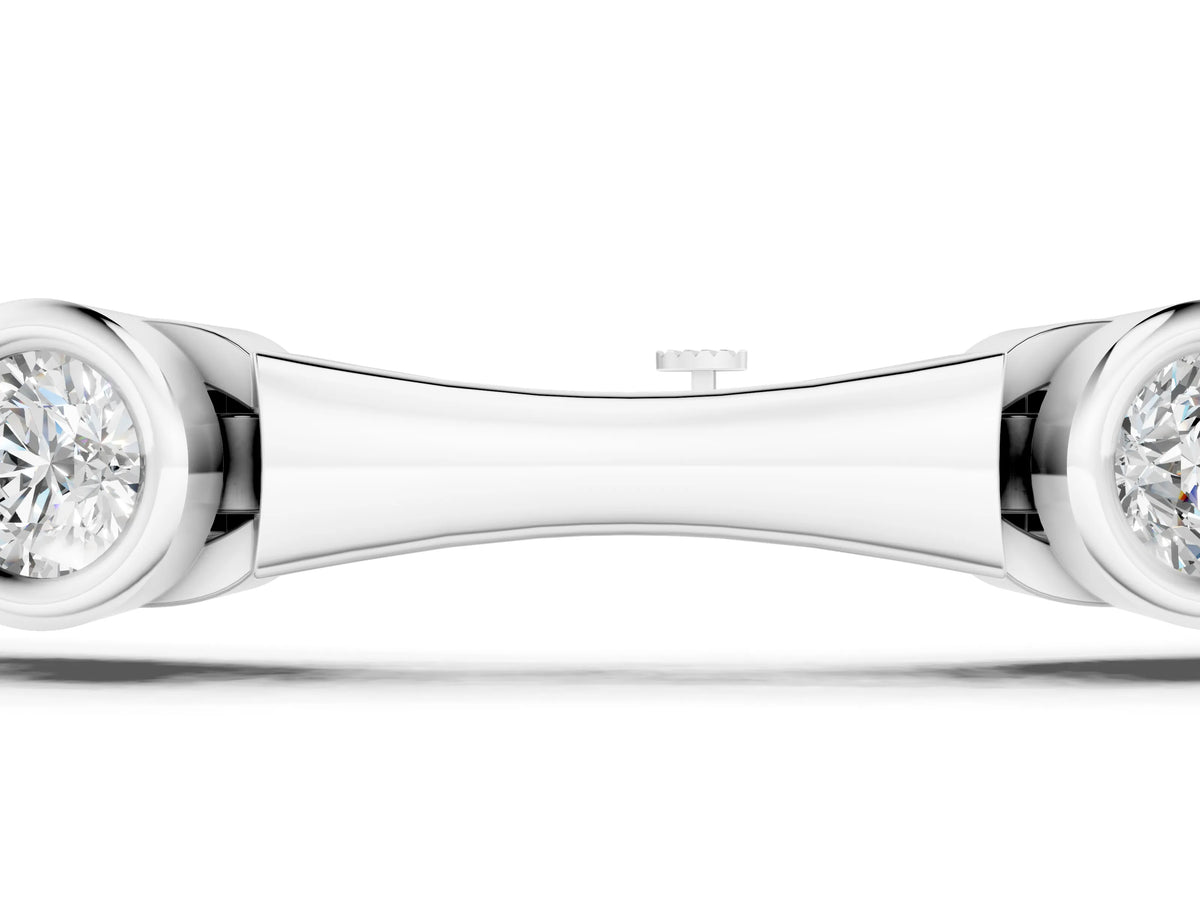 Silver Bezel Set Round Diamond Bamboo Link Bracelet_3