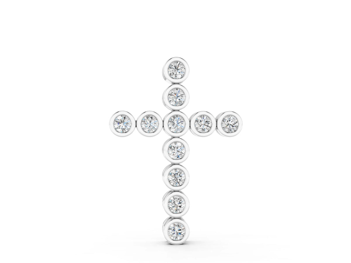 Silver Bezel-Set Round Diamond Cross Pendant_2