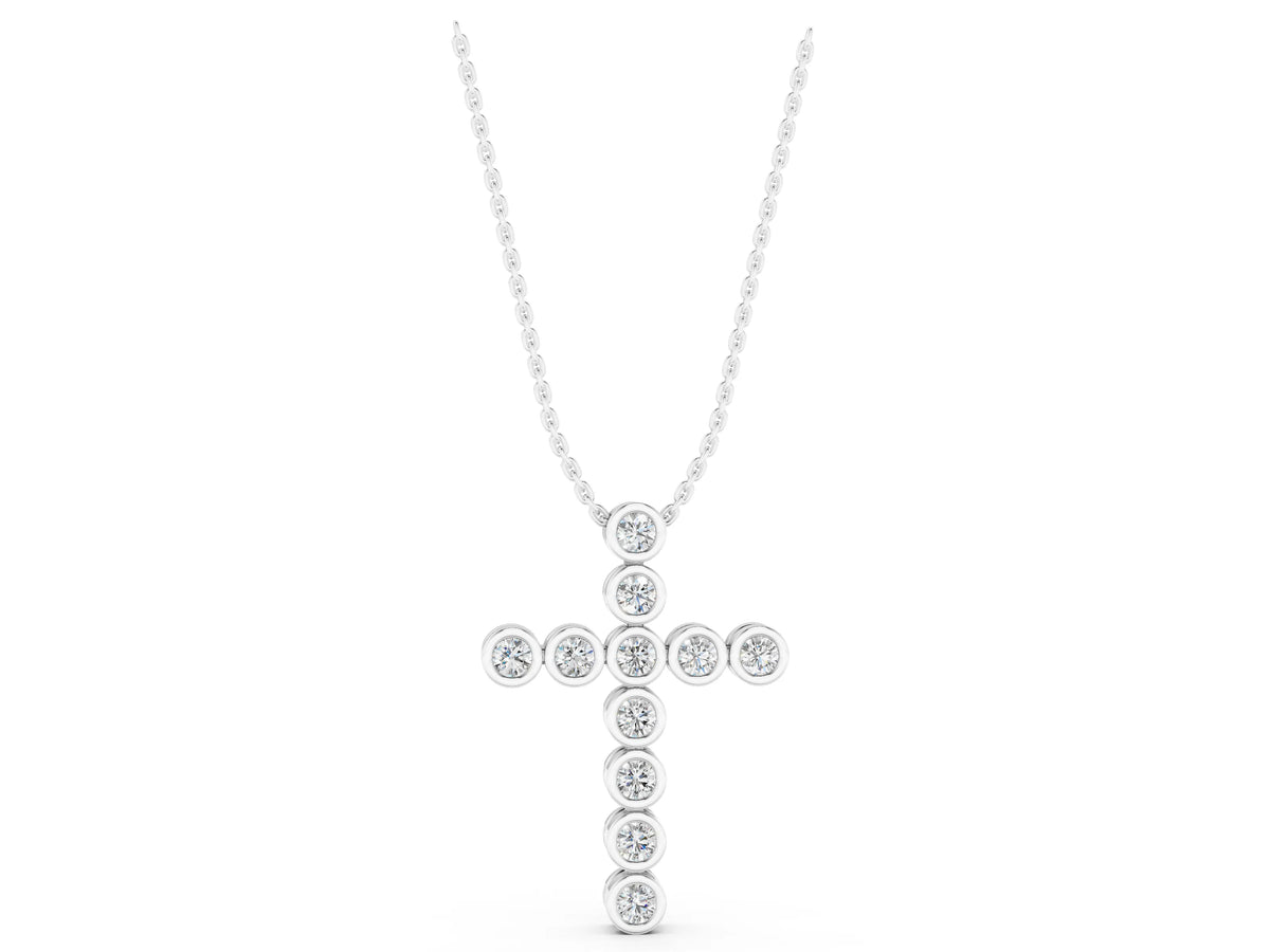 Silver Bezel-Set Round Diamond Cross Pendant_3