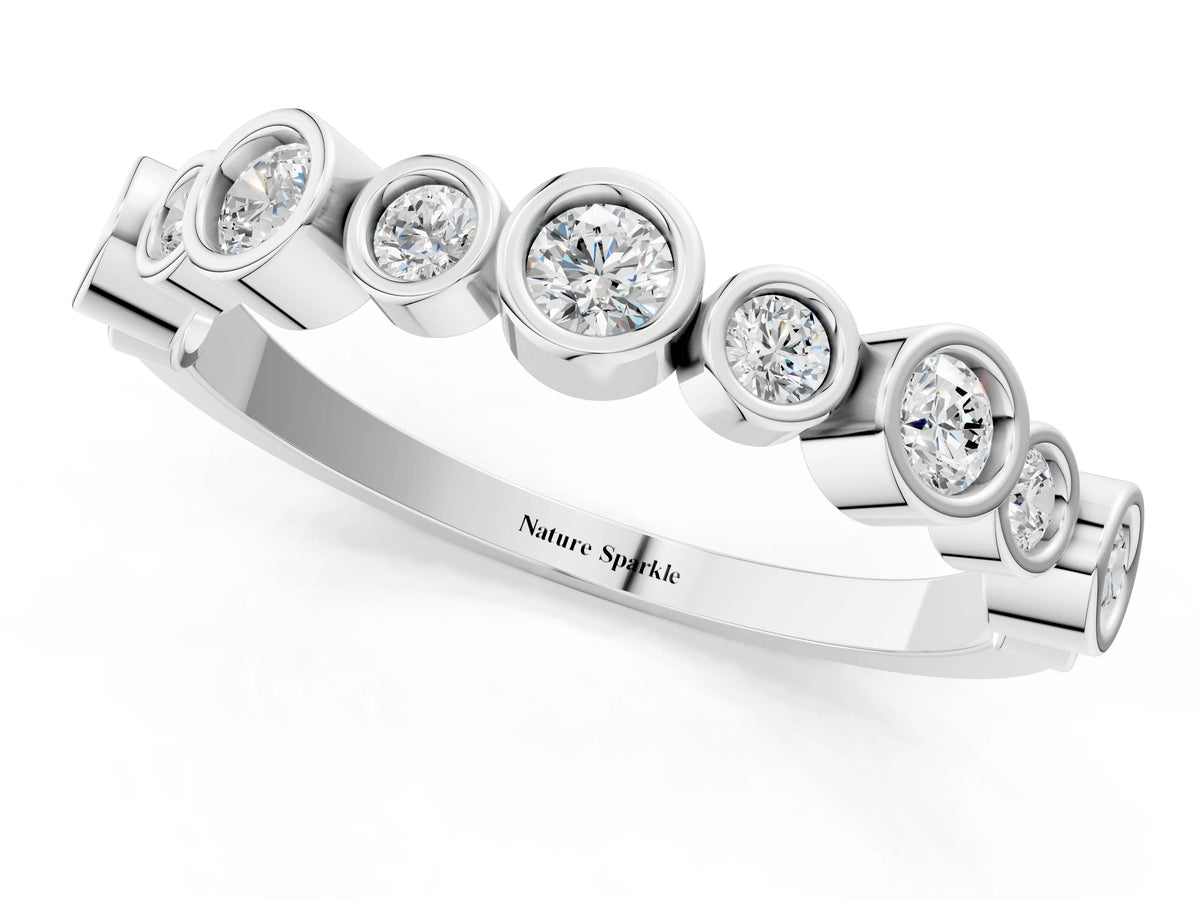 Silver Bezel Set Round Diamond Half Eternity Band_13