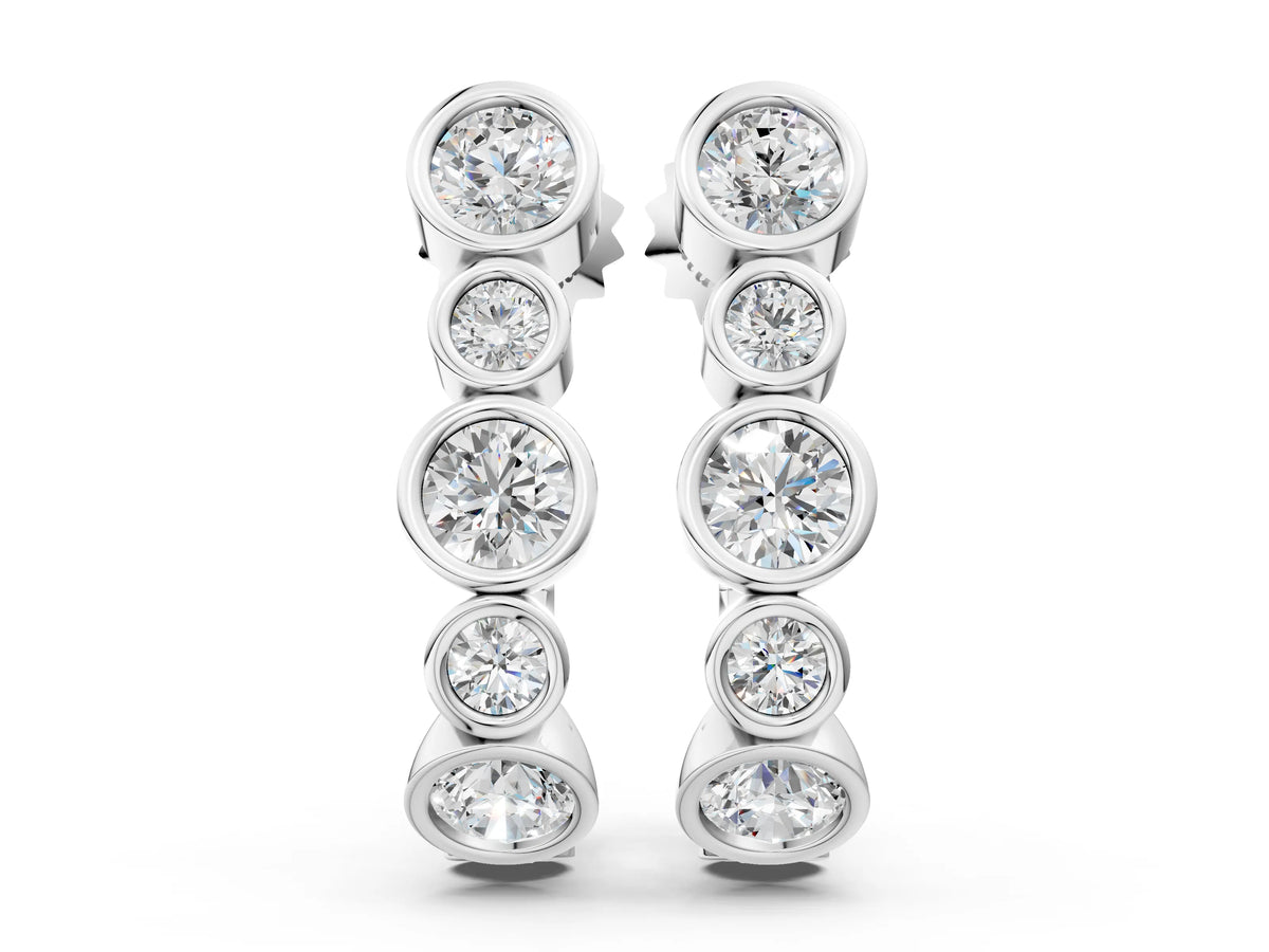 Silver Bezel Set Round Diamond Hoop Earrings_2