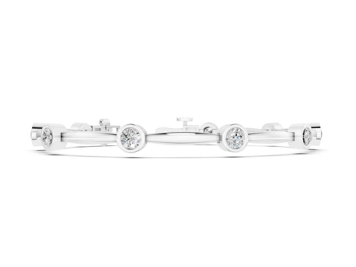 Silver Bezel Set Round Diamond Link Bracelet with Box Clasp_2