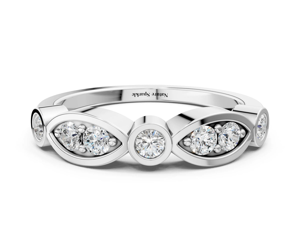 Silver Bezel Set Round Diamond Marquise Band_12