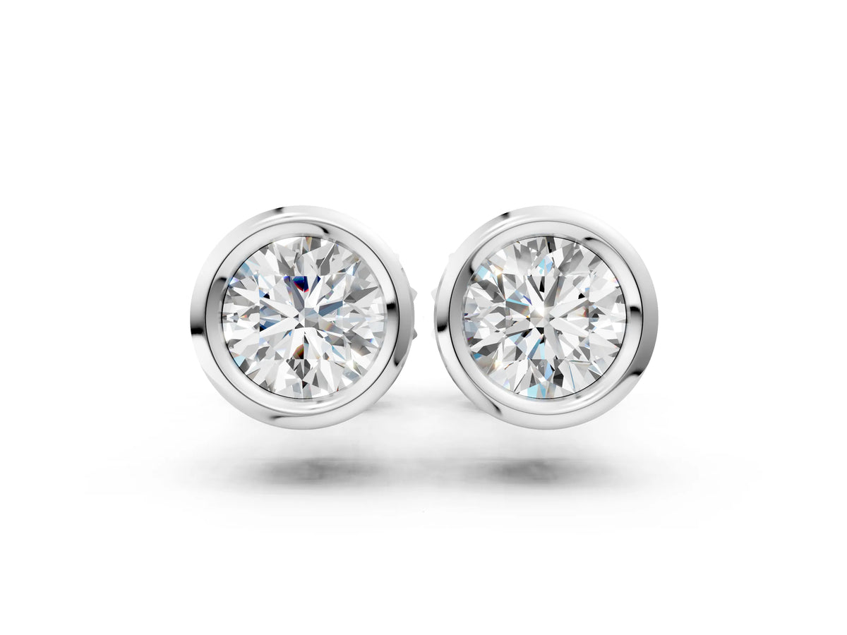 Silver Bezel Set Round Diamond Stud Earrings_6