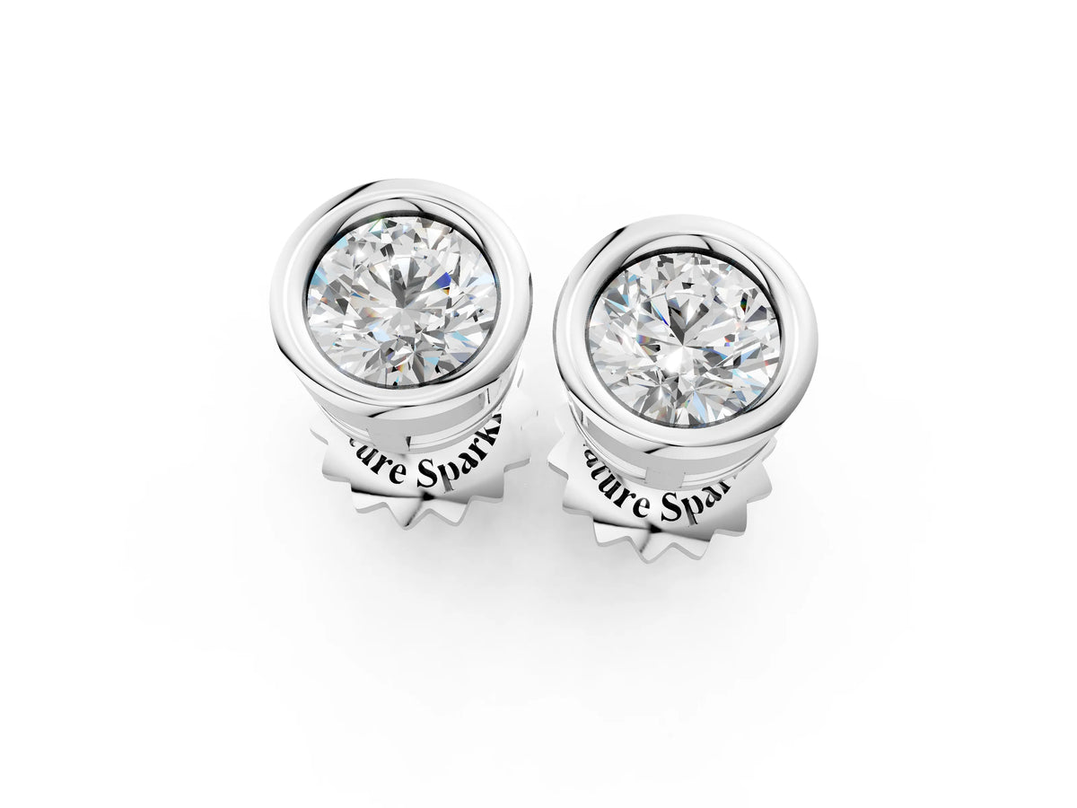 Silver Bezel Set Round Diamond Stud Earrings_7