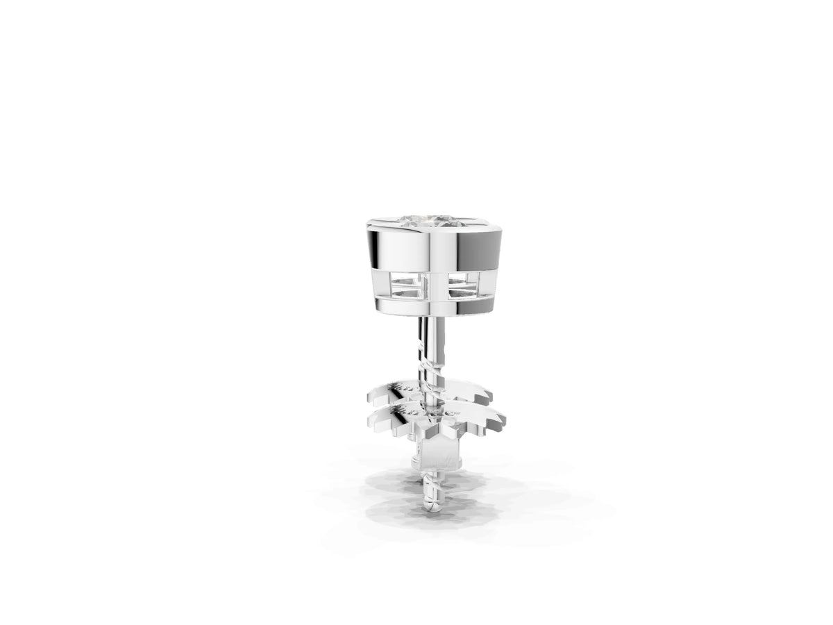 Silver Bezel Set Round Diamond Stud Earrings_8