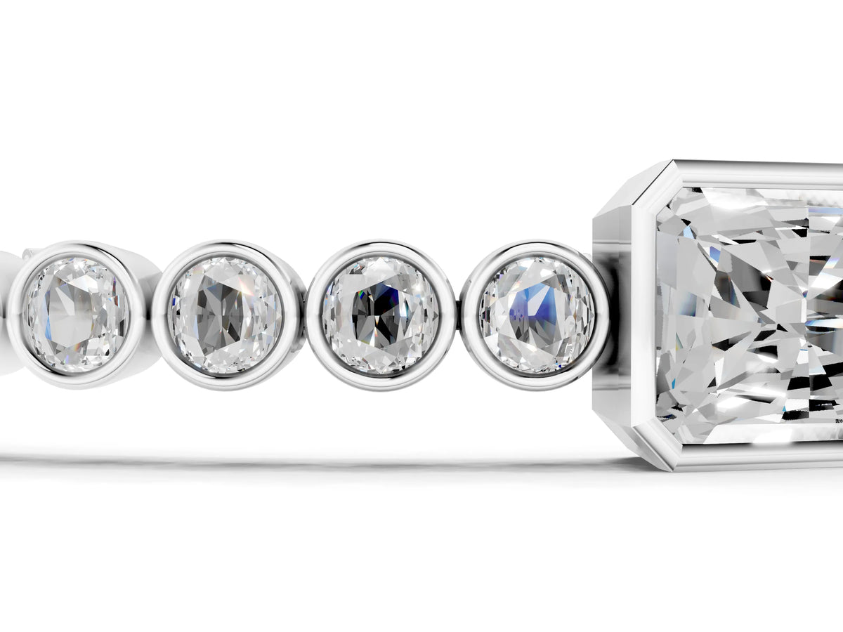 Silver Bezel-Set Round Diamond Tennis Bracelet with Radiant Center Diamond_3