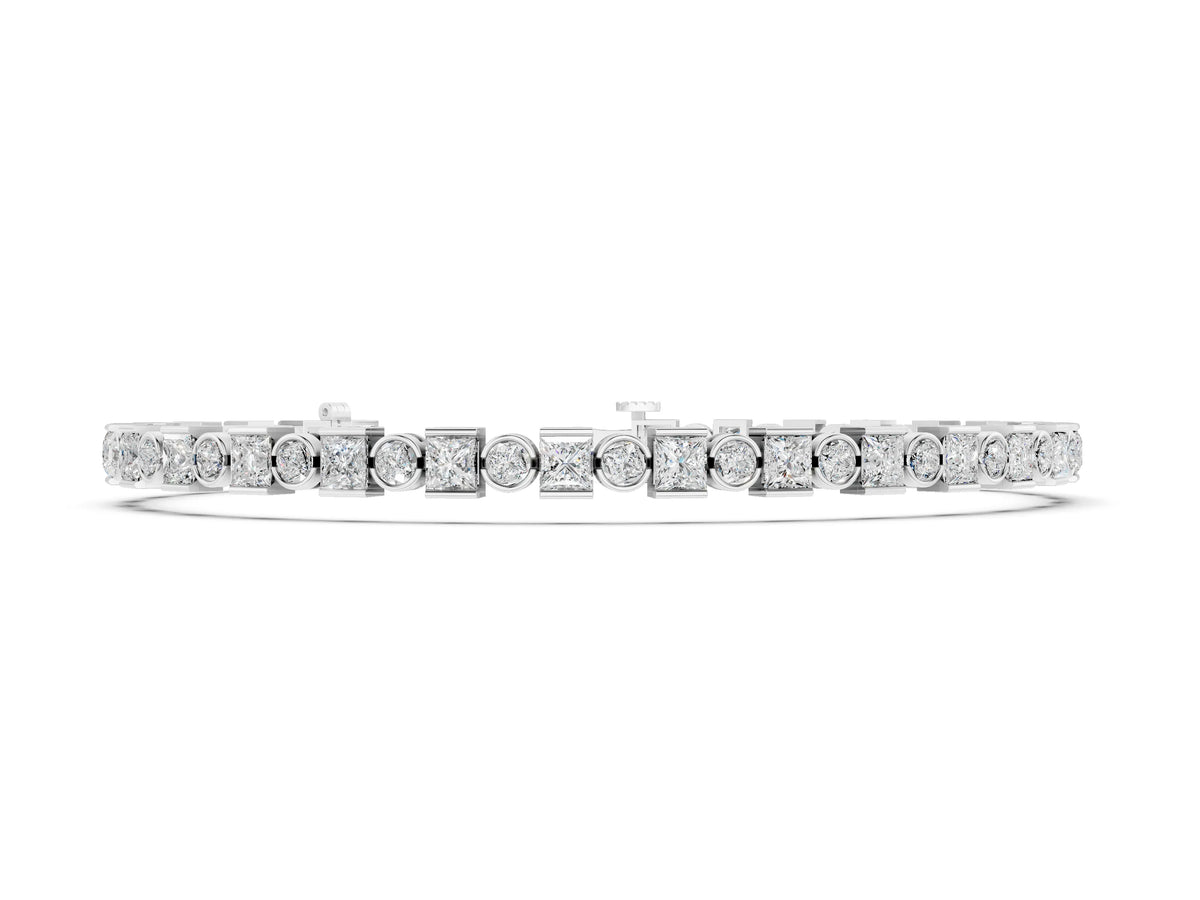 Silver Bezel and Prong Set Round and Princess Cut Diamond Tennis Bracelet_4