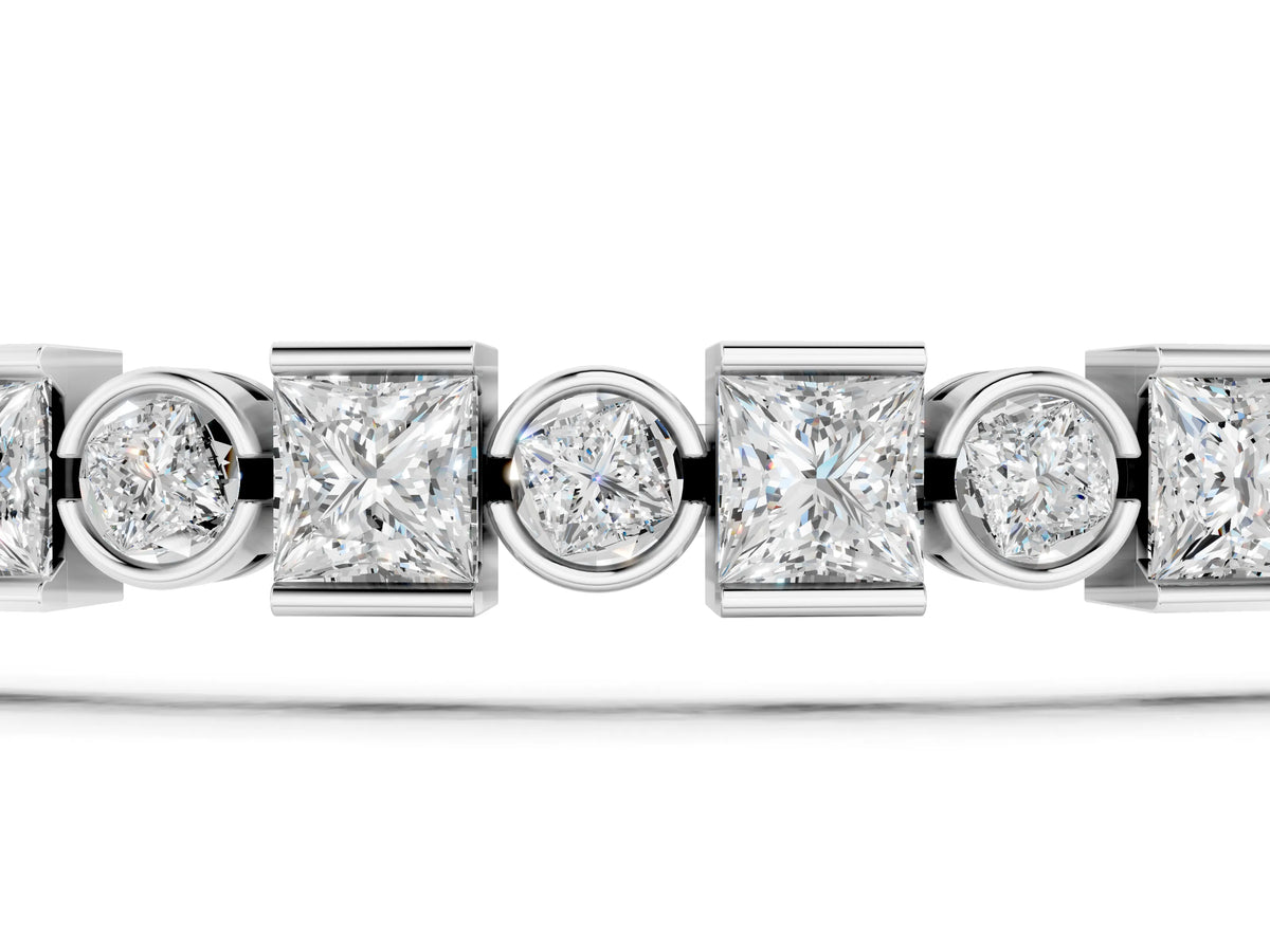 Silver Bezel and Prong Set Round and Princess Cut Diamond Tennis Bracelet_5