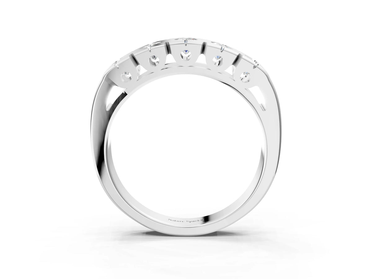Silver Channel Set Round Diamond Flat Band with Prong Setting_15