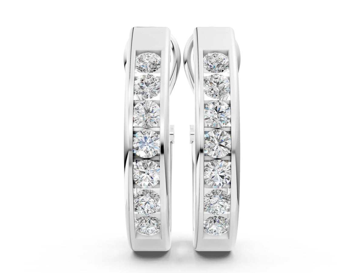 Silver Channel-Set Round Diamond Hoop Earrings in White Gold_2