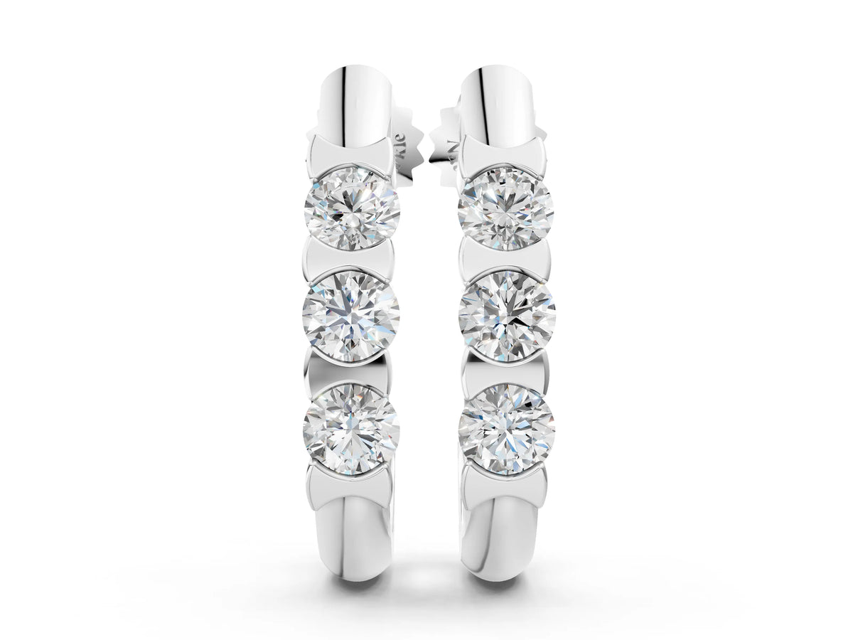Silver Channel Set Round Diamond Hoop Earrings with Claw Prong Setting_4