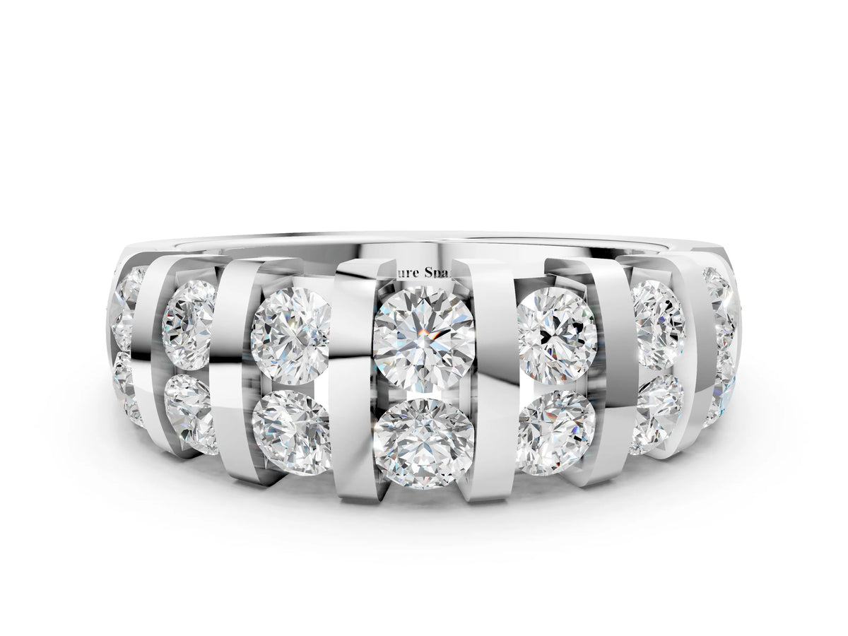 Silver Channel-Set Round Diamond Multi-Row Band_6