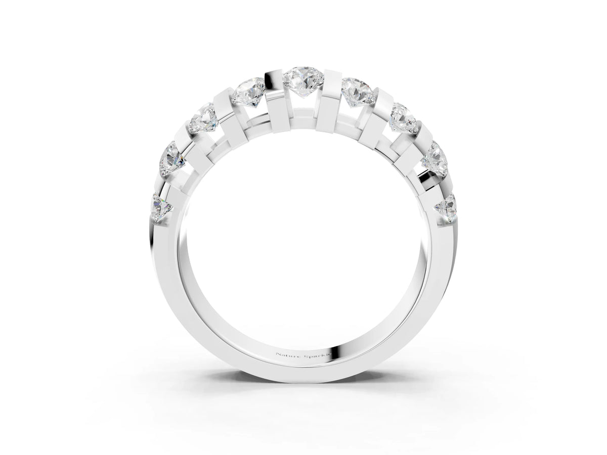 Silver Channel-Set Round Diamond Multi-Row Band_9