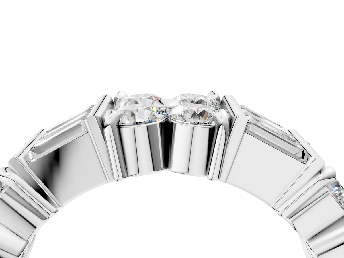 Silver Channel Set Round and Baguette Diamond Anniversary Band with Prong Setting_10