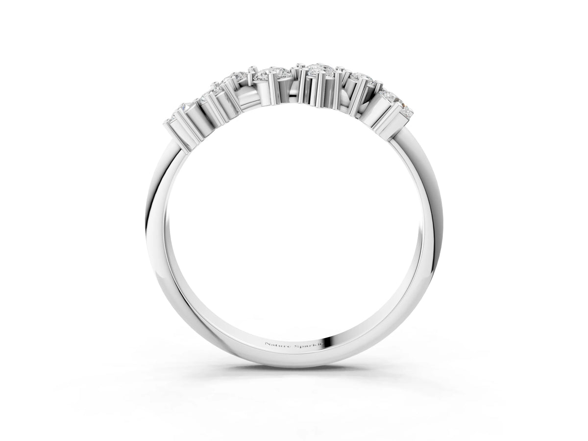 Silver Cluster Diamond Round Cut White Gold Band with Prong Setting_15