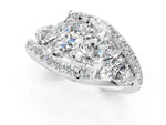 Silver Cushion Cut Diamond Halo Ring with Marquise and Pavé Band in Prong Setting_13
