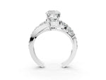 Silver Cushion Cut Diamond Halo Ring with Marquise and Pavé Band in Prong Setting_15