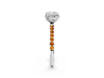Silver Cushion Cut Diamond Solitaire Ring with Round Citrine Pavé Band and Prong Setting_14