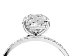 Silver Cushion Cut Diamond Solitaire Ring with Round Moissanite Pavé Band and Prong Setting_16