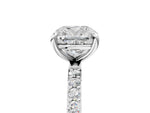 Silver Cushion Cut Diamond Solitaire Ring with Round Moissanite Pavé Band and Prong Setting_17
