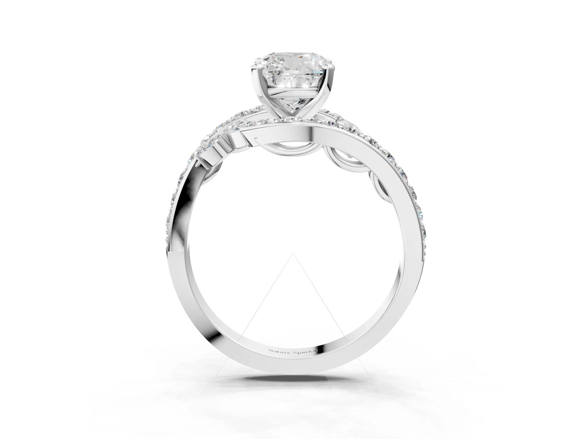 Silver Cushion Cut Solitaire with Pavé Twist Band and Four-Prong Setting_9
