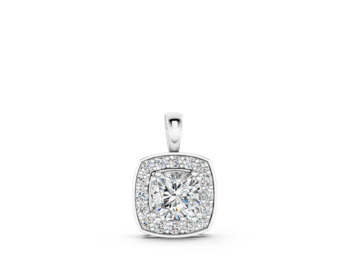 Silver Cushion Halo Pendant with Round Diamond and Four-Prong Setting_2