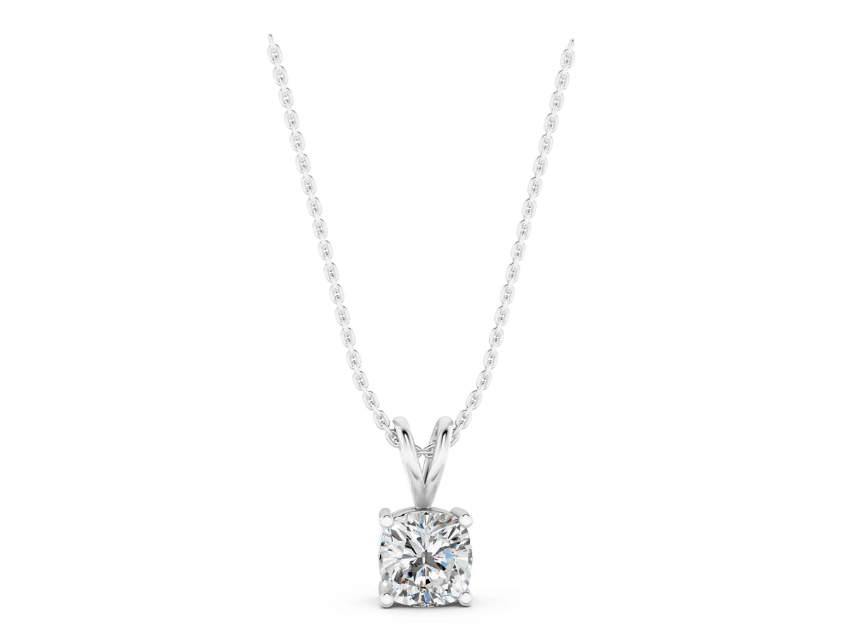 Silver Cushion Solitaire Diamond Prong Pendant_3
