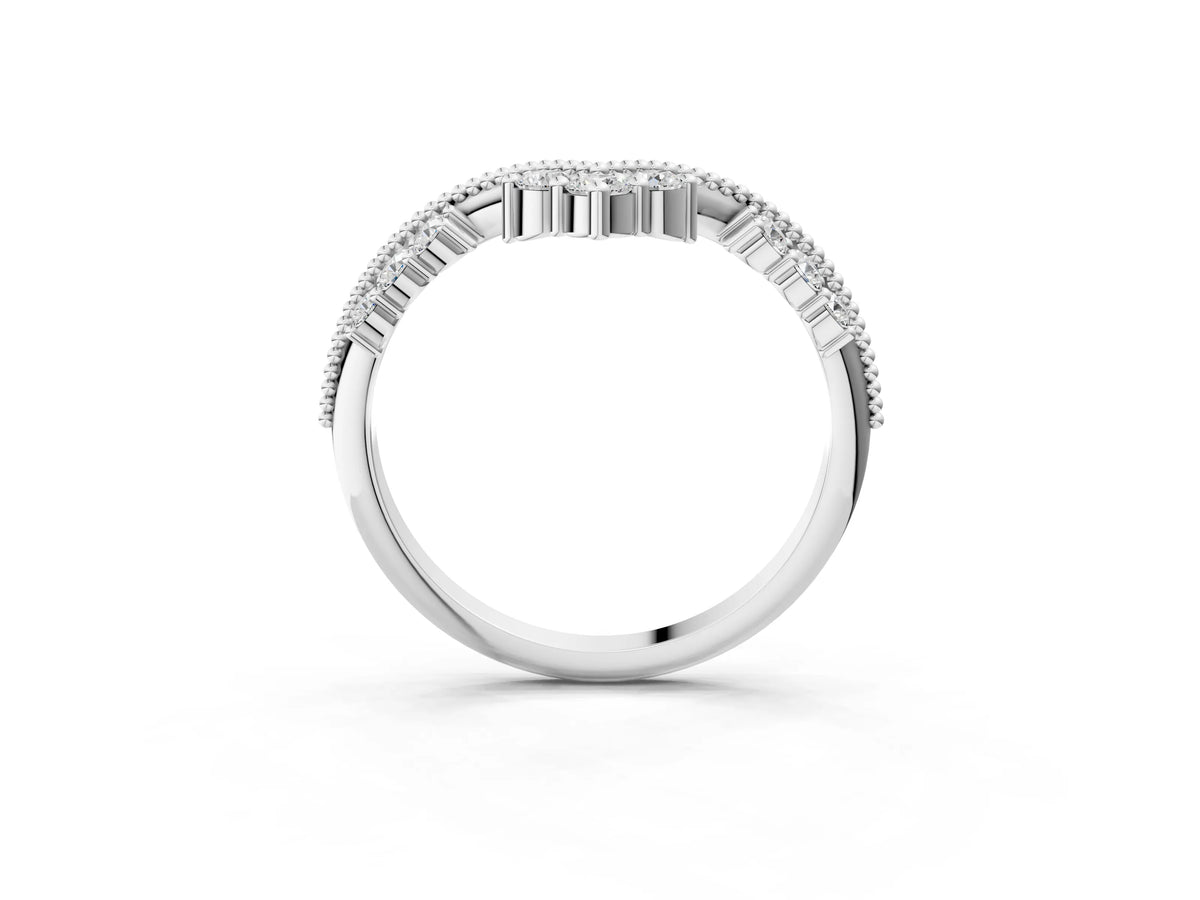 Silver Diamond Chevron Milgrain Band with Round Cut Stones and Prong Setting_15
