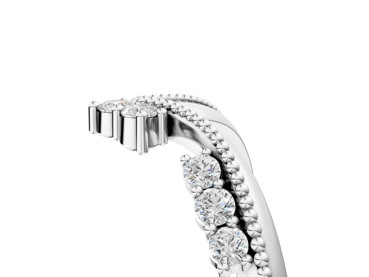 Silver Diamond Chevron Milgrain Band with Round Cut Stones and Prong Setting_17