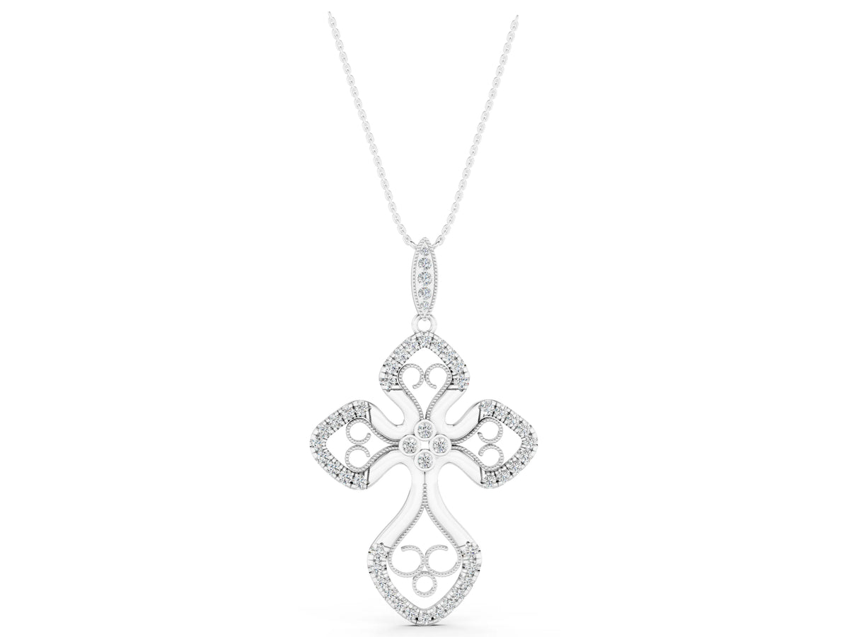 Silver Diamond Pavé Round Milgrain Cross Pendant_3