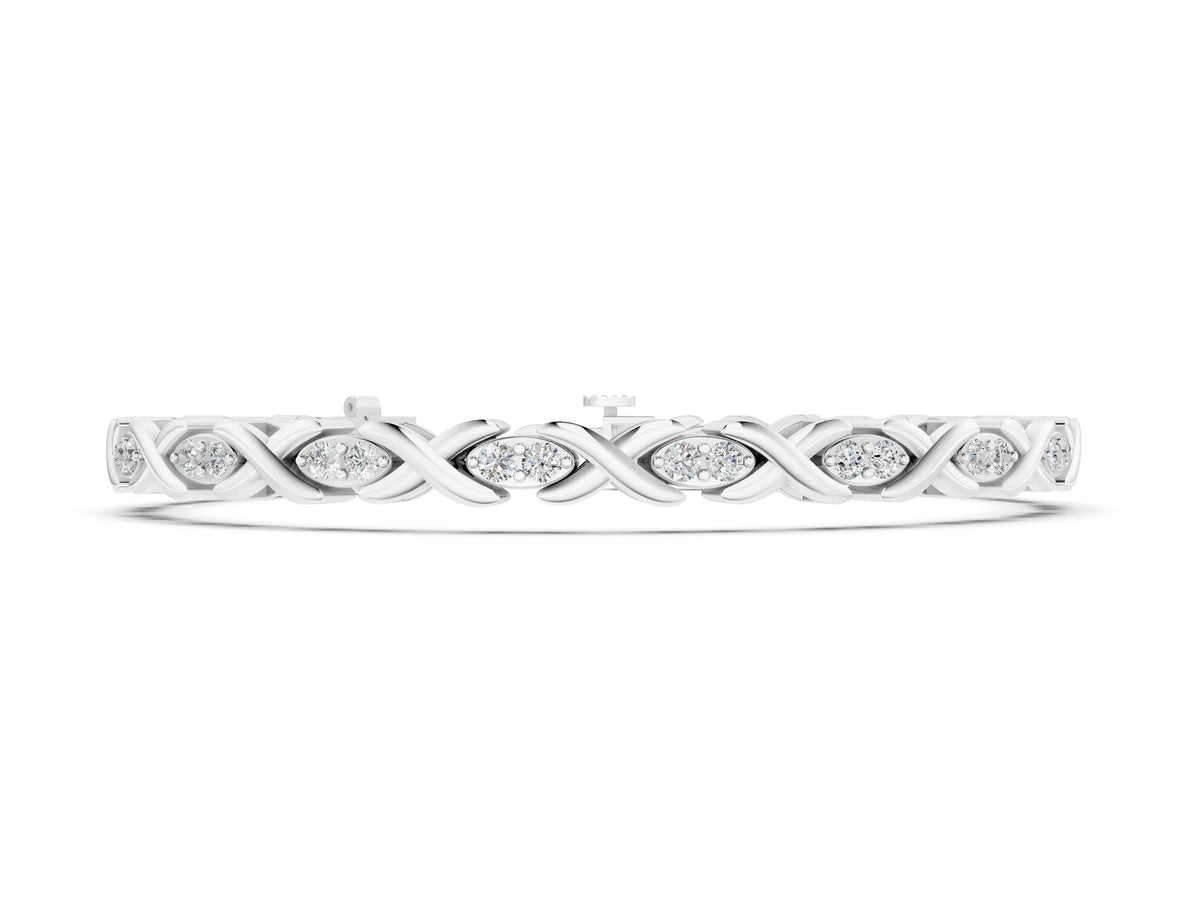 Silver Diamond Round Cut X-Link Tennis Bracelet with Prong Setting_2