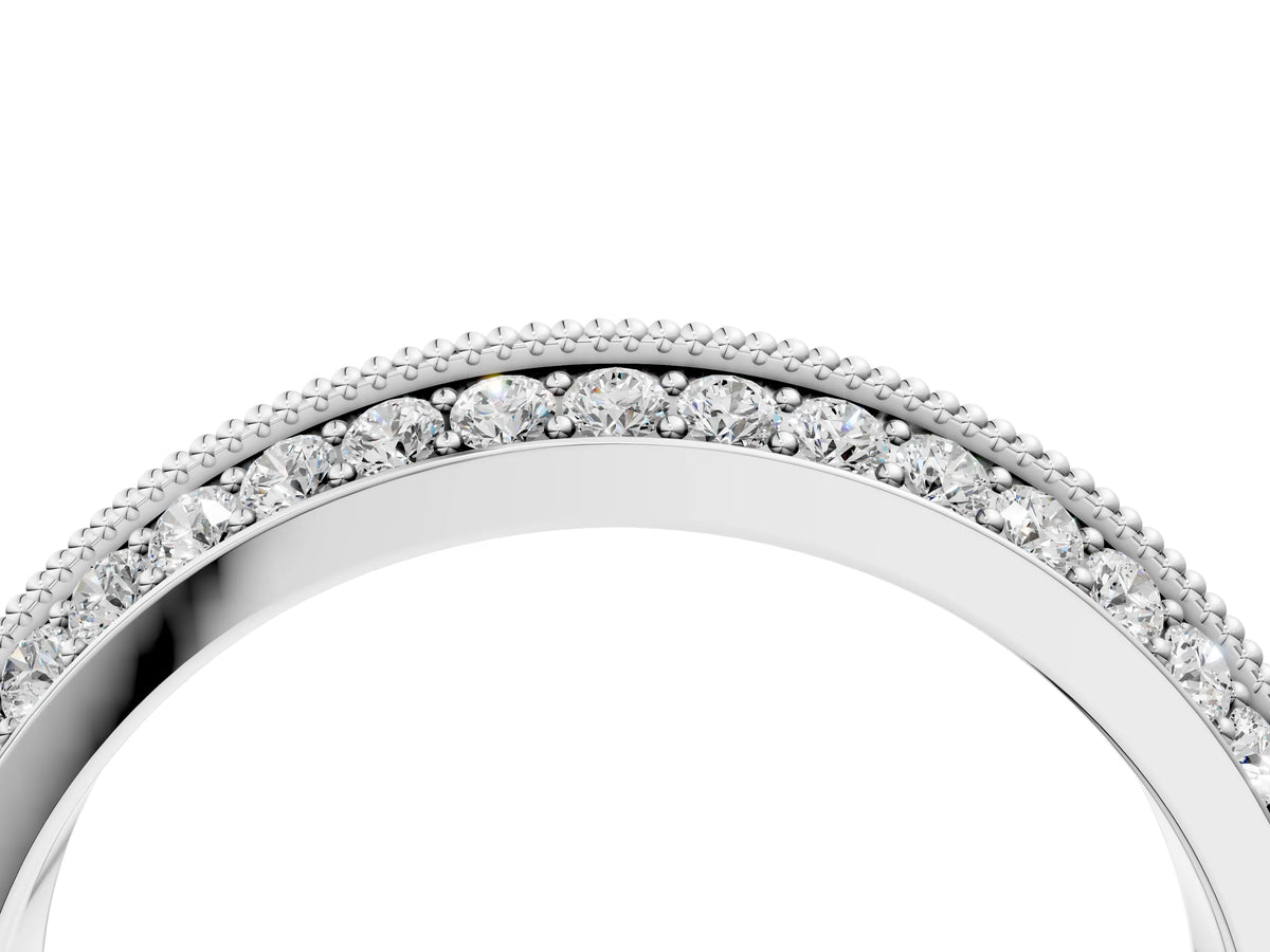 Silver Double Row Pavé Round Diamond White Gold Band with Shared Prong Setting_16