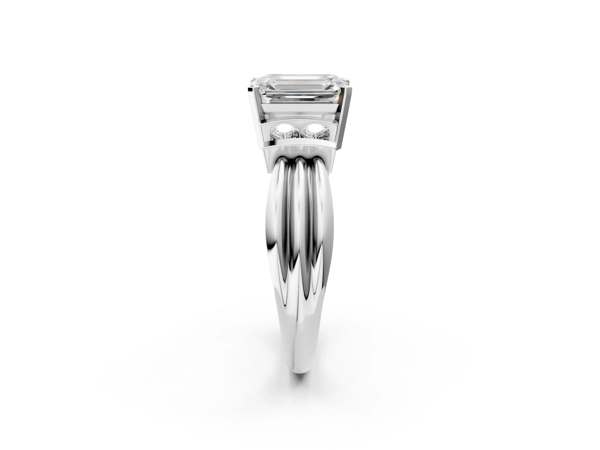 Silver Emerald Cut Cut Three-Stone Channel Set Ring with Bar Prongs_14