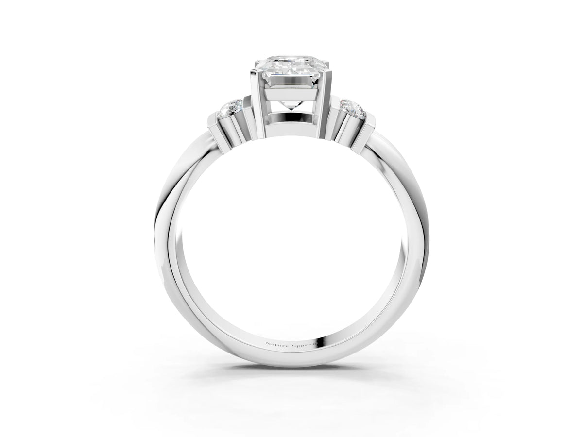 Silver Emerald Cut Cut Three-Stone Channel Set Ring with Bar Prongs_15