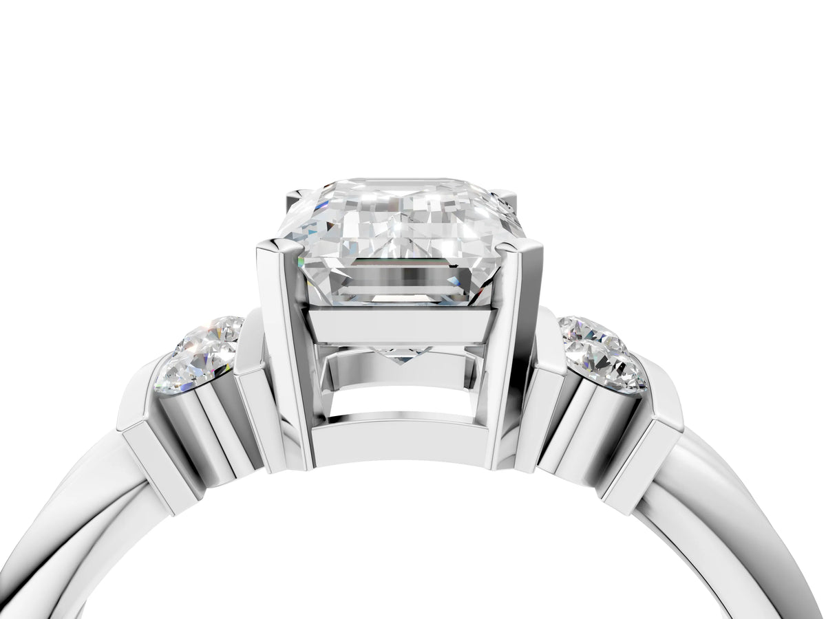 Silver Emerald Cut Cut Three-Stone Channel Set Ring with Bar Prongs_16