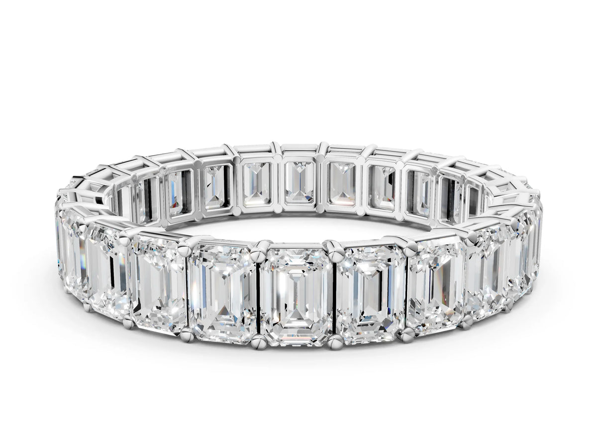 Silver Emerald Cut Diamond Eternity Band with Shared Prong Setting_12
