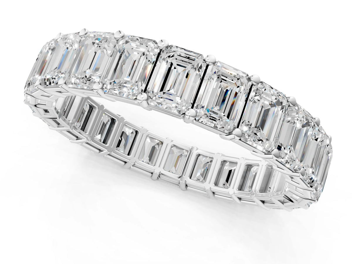 Silver Emerald Cut Diamond Eternity Band with Shared Prong Setting_13