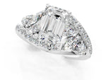 Silver Emerald Cut Diamond Halo Ring with Marquise and Pavé Band in Prong Setting_13